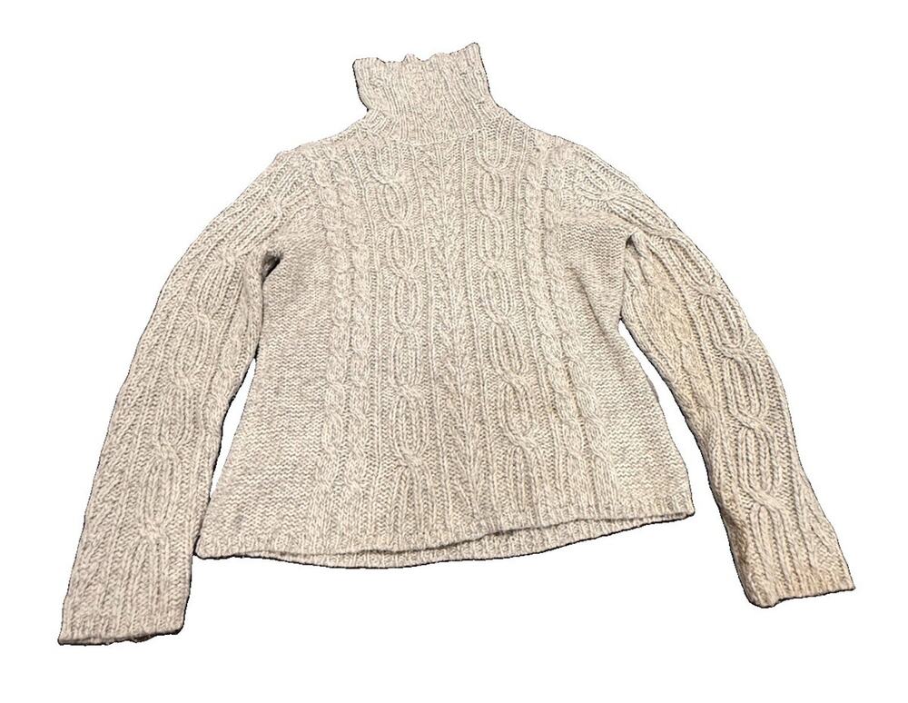 St Johns Bay Womens XL Cable Knit Turtleneck Sweater Wool Blend Cream Vintage